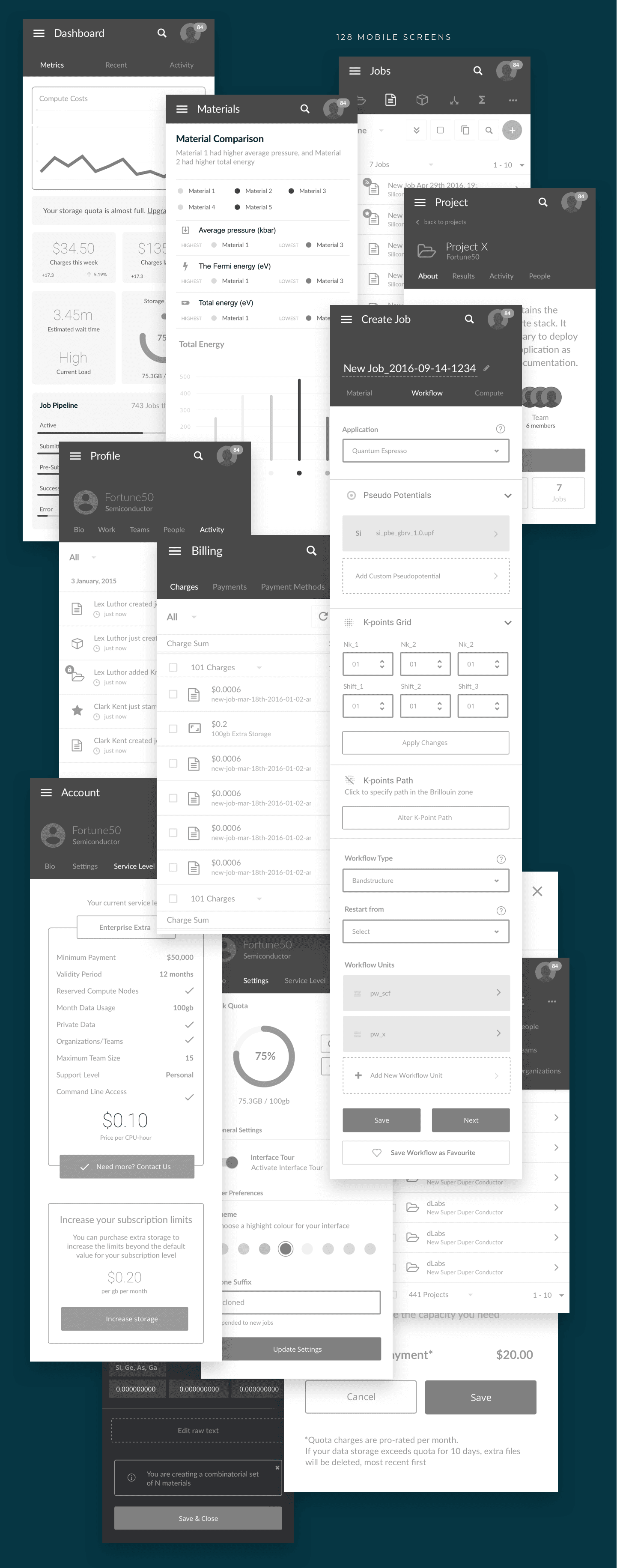 Mobile prototypes — research surfaces designed for tablet and phone