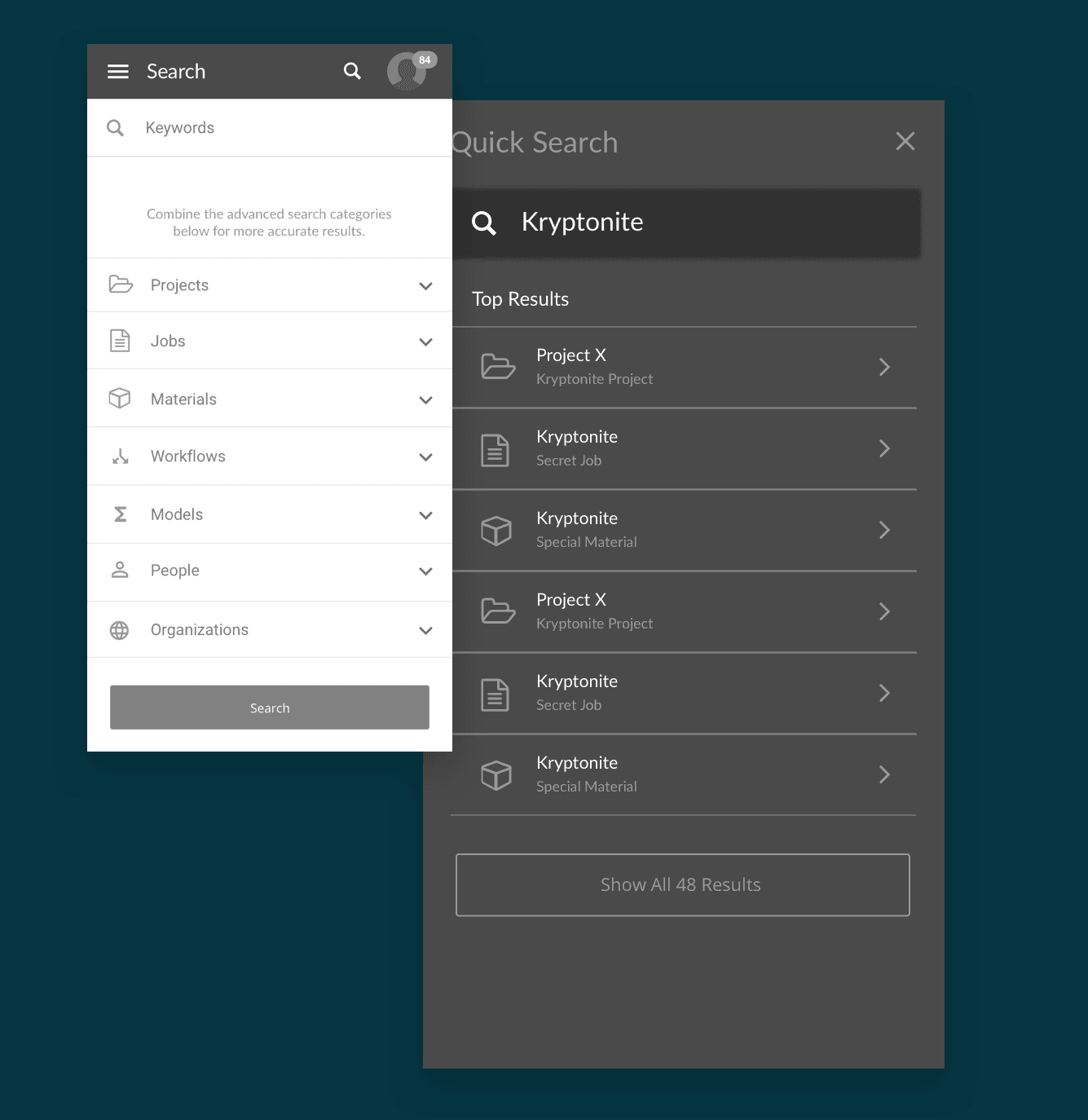 Search — standard query and result patterns