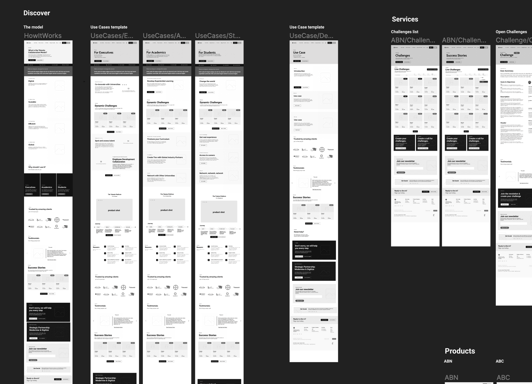 Telanto site wireframes — UX flows for the marketing surface