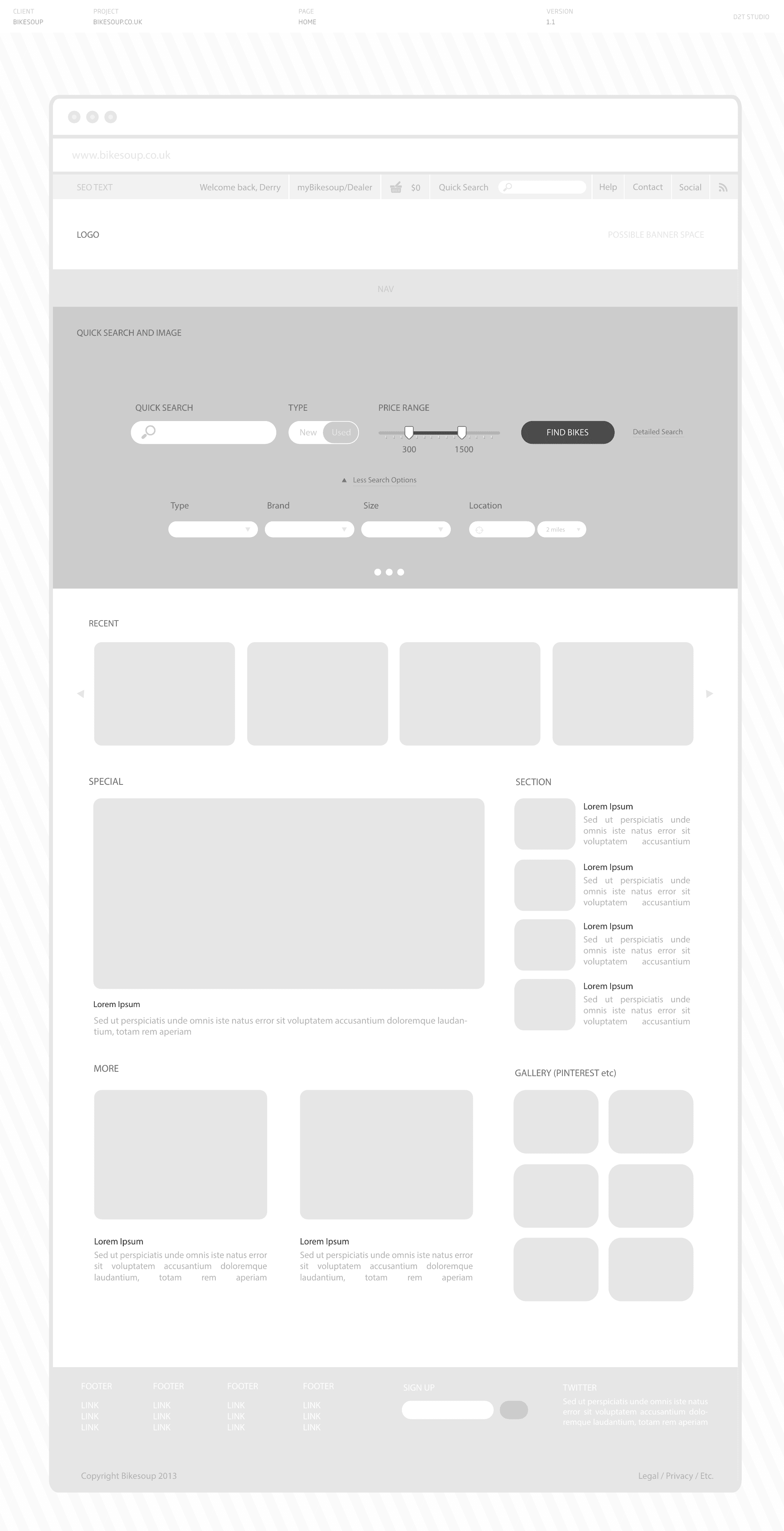 Bikesoup wireframe — search flow (2013)