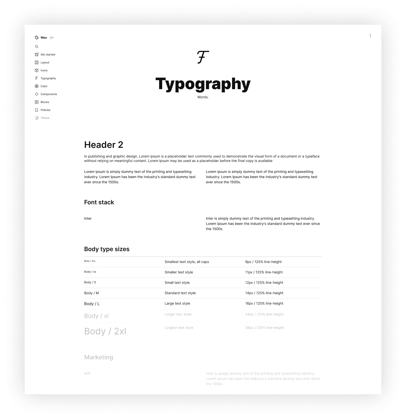 Wax typography — the typographic system applied across components