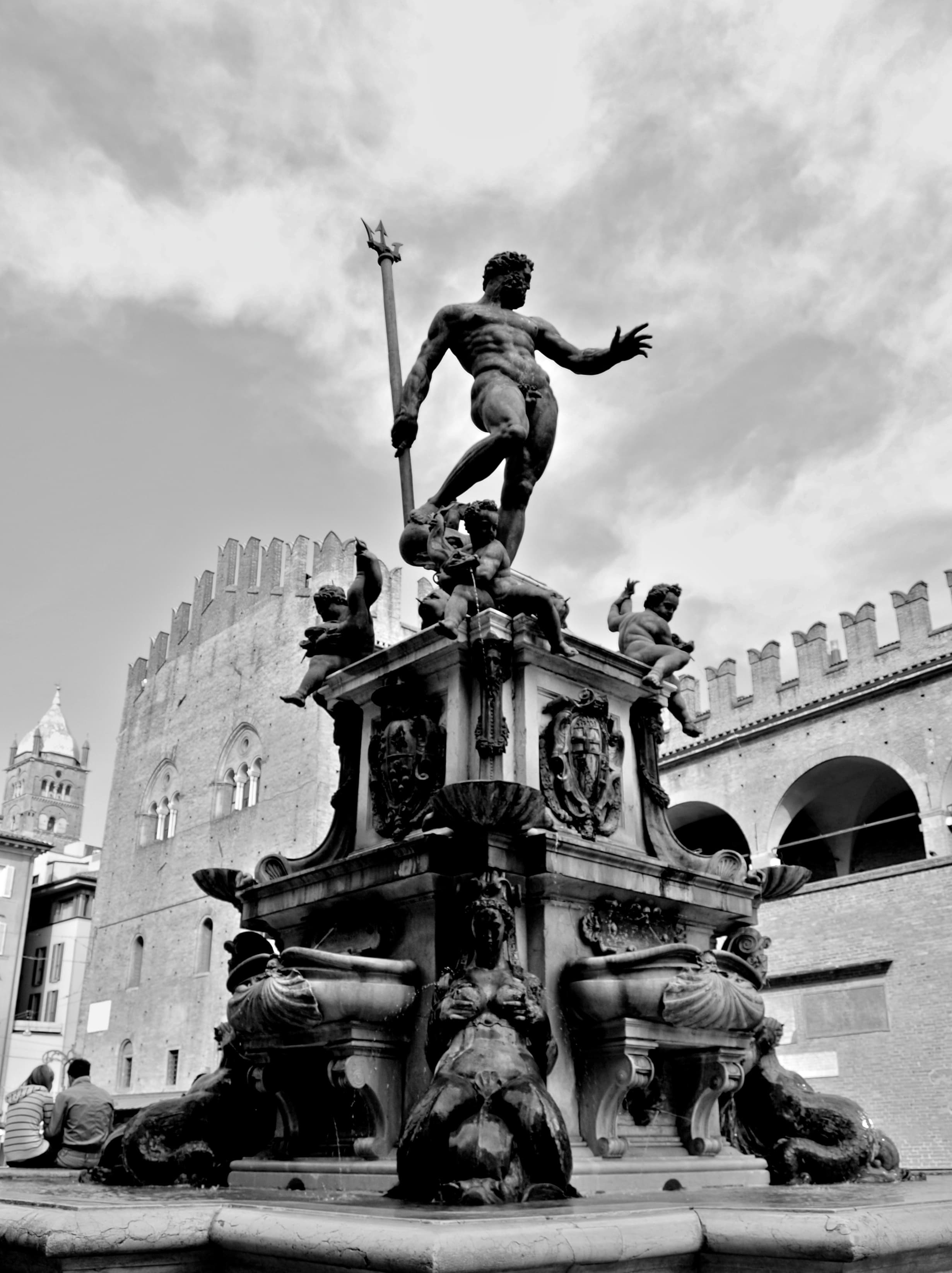Neptune statue — high-contrast composition