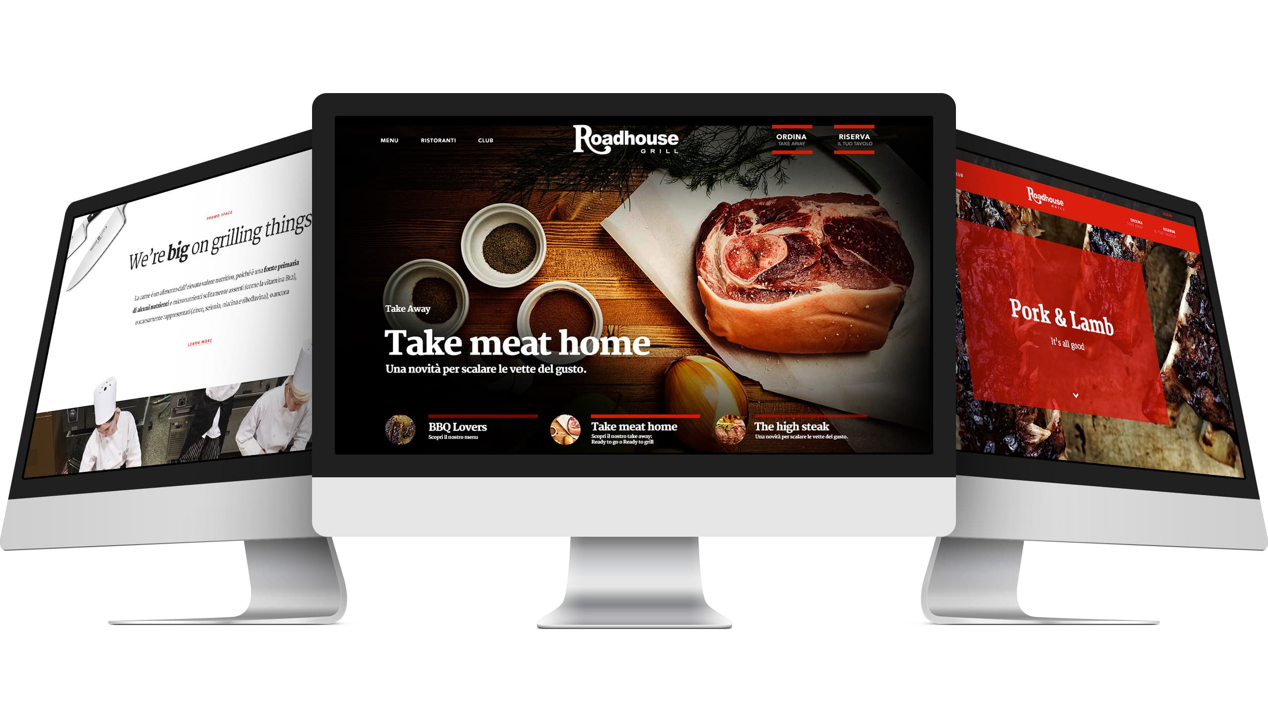 Roadhouse site — three-screen desktop overview