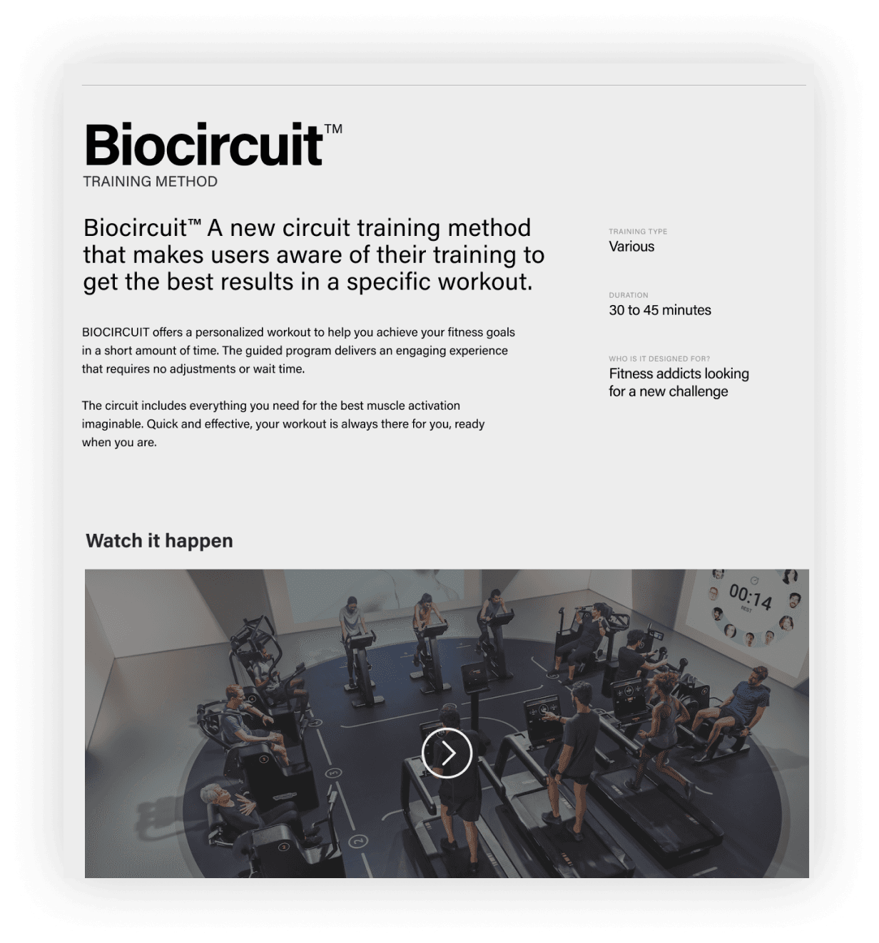 Technogym — light mode, primary view